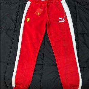 Ferrari Men's Red Joggers with White Stripes